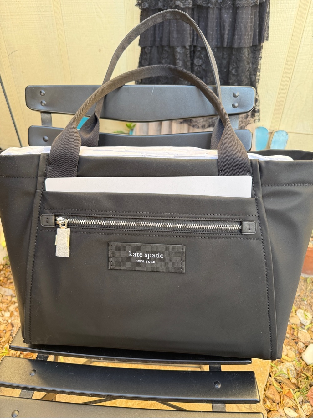 KATE SPADE Dash Black Nylon Zip Front Tote New Shoulder Bag Carryall Travel